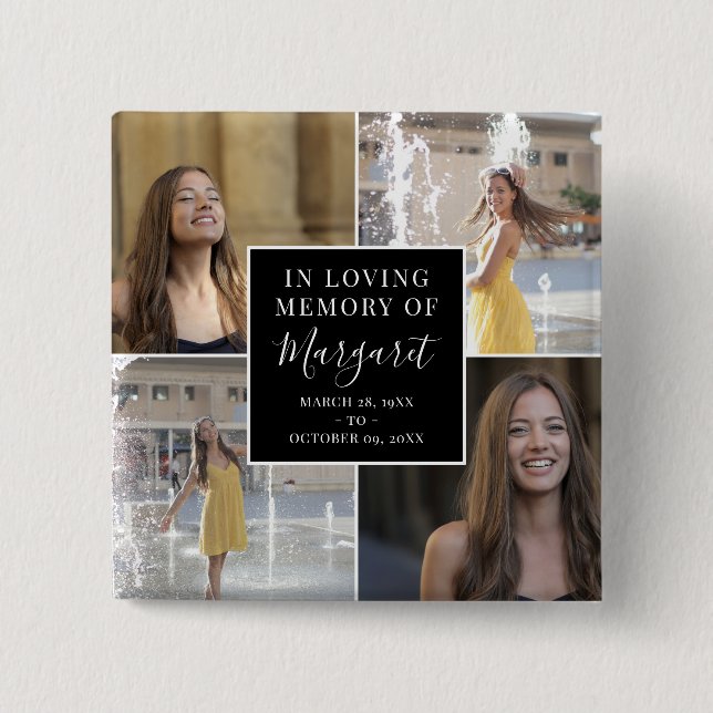 In Loving Memory Funeral Memorial Photo Collage 15 Cm Square Badge (Front)