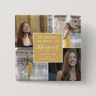 In Loving Memory Funeral Memorial Photo Collage 15 Cm Square Badge