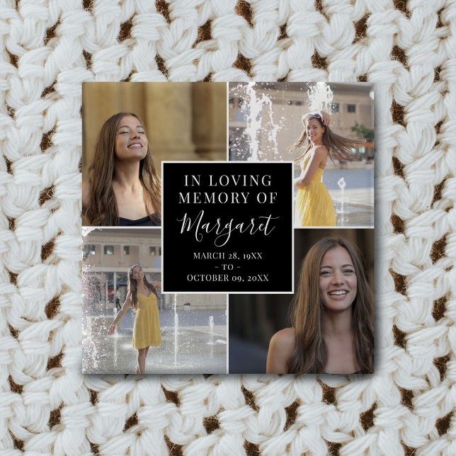 In Loving Memory Funeral Memorial Photo Collage 15 Cm Square Badge (Creator Uploaded)