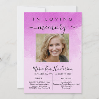 In Loving Memory Funeral Memorial Pink Photo Invitation