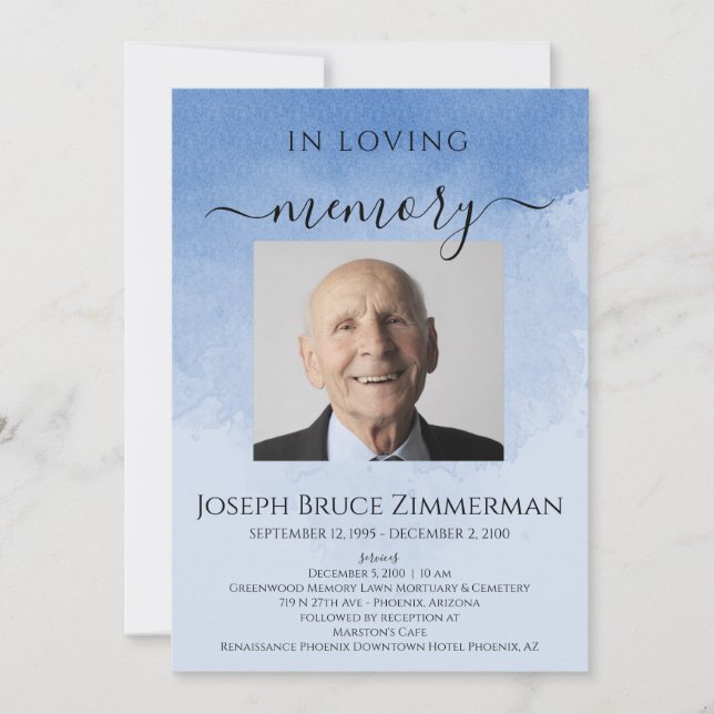 In Loving Memory Funeral Memorial Service Photo  Invitation (Front)