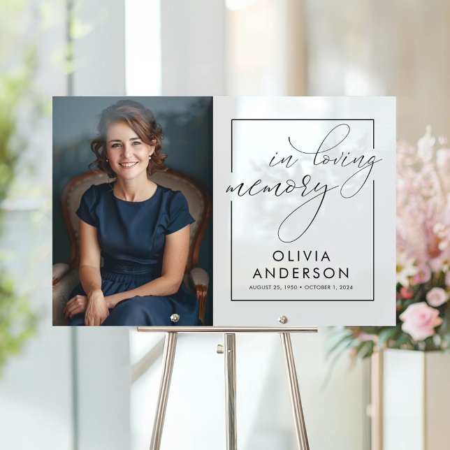 In Loving Memory Funeral Memorial Welcome Photo Acrylic Sign (Funeral Large Photo Sign White)