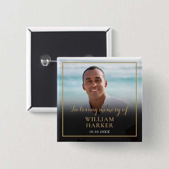 In Loving Memory Funeral Photo 15 Cm Square Badge (Front & Back)