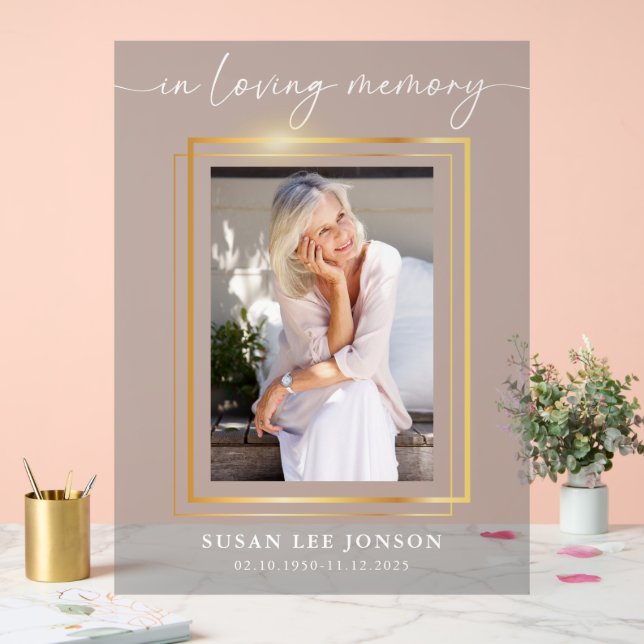 In Loving Memory Funeral Photo Grey Faded Sign (Wedding)