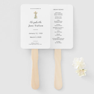 In Loving Memory Funeral Program Floral Cross Hand Fan