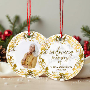 In Loving Memory Gold Foil Photo Memorial Ceramic Ornament