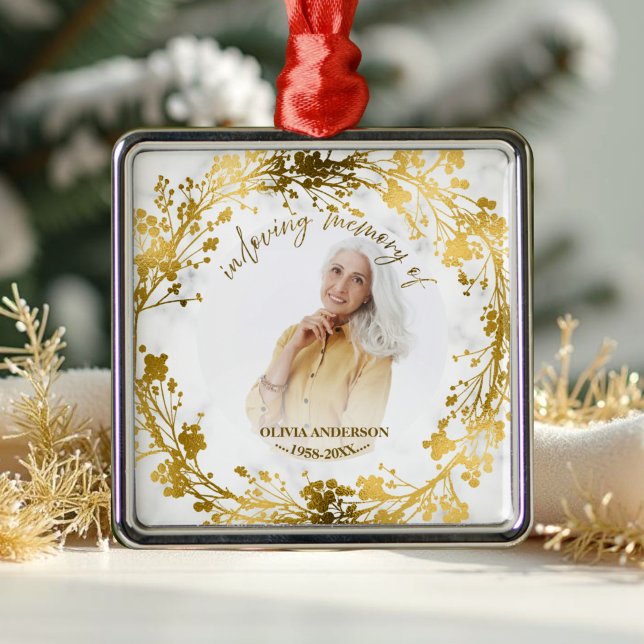 In Loving Memory Gold Foil Photo Memorial Metal Ornament (Creator Uploaded)