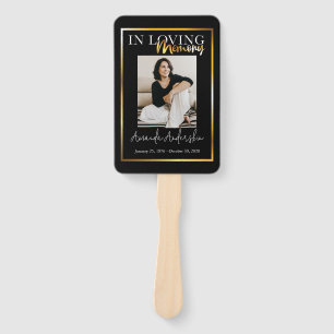 In Loving Memory Gold Funeral Memorial Photo Hand Fan