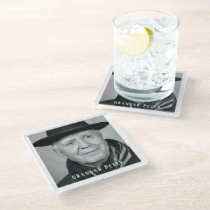 In Loving Memory Grandad  Black White Photo  Glass Coaster