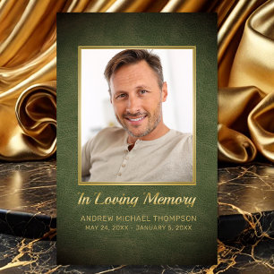 In Loving Memory Green Gold Photo Funeral Card