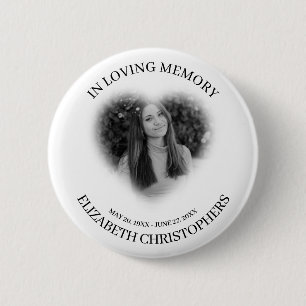 In Loving Memory Heart Frame Custom Photo Memorial 6 Cm Round Badge