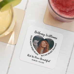 In Loving Memory Heart Photo Memorial Square Paper Coaster
