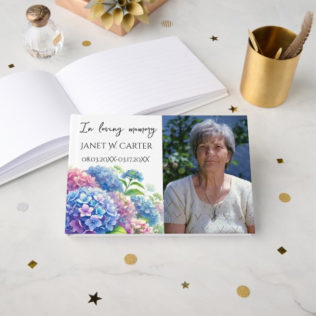 In Loving Memory Hydrangea Floral Funeral Guest Book (Front Open)