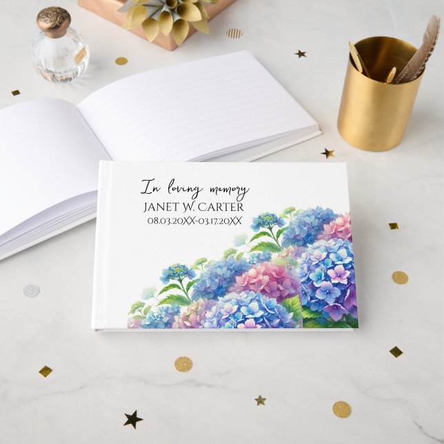 In Loving Memory Hydrangea Floral Funeral Guest Book (Front Open)