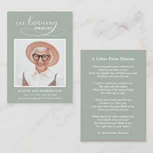 In Loving Memory Letter From Heaven Funeral Card