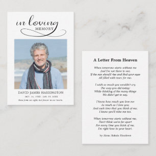 In Loving Memory Letter From Heaven Funeral Card