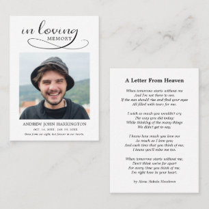 In Loving Memory Letter From Heaven Funeral Card