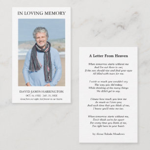 In Loving Memory Letter From Heaven Funeral Card 