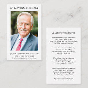 In Loving Memory Letter From Heaven Funeral Card