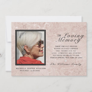 In loving memory Marble Pink Memorial Photo Card