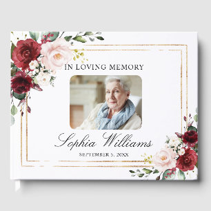 In Loving Memory Marsala Floral Funeral Guest Book