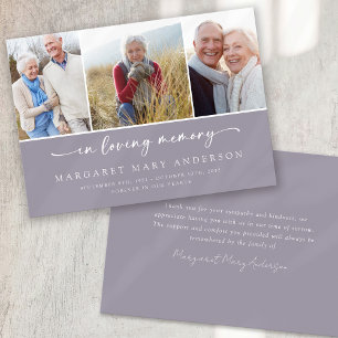 In Loving Memory   Mauve Photos Funeral Sympathy  Thank You Card