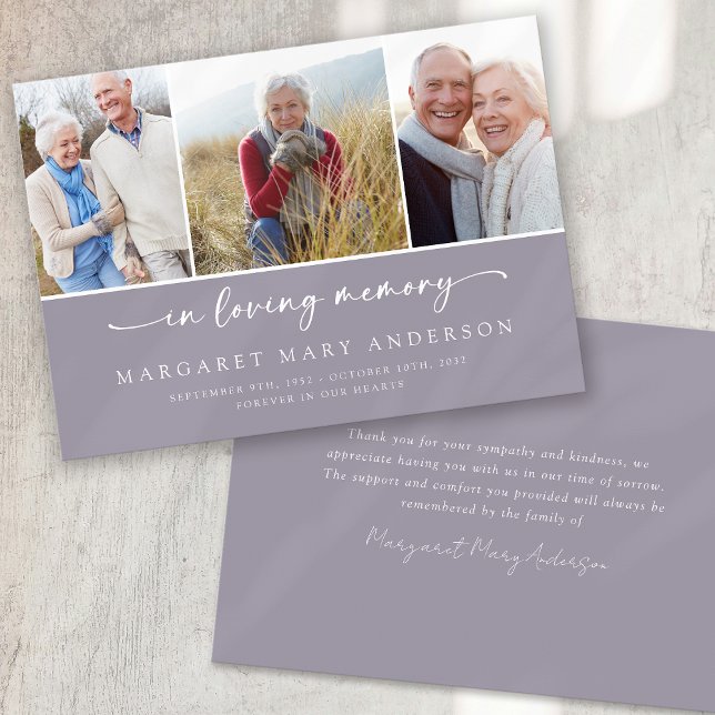 In Loving Memory | Mauve Photos Funeral Sympathy  Thank You Card (Creator Uploaded)
