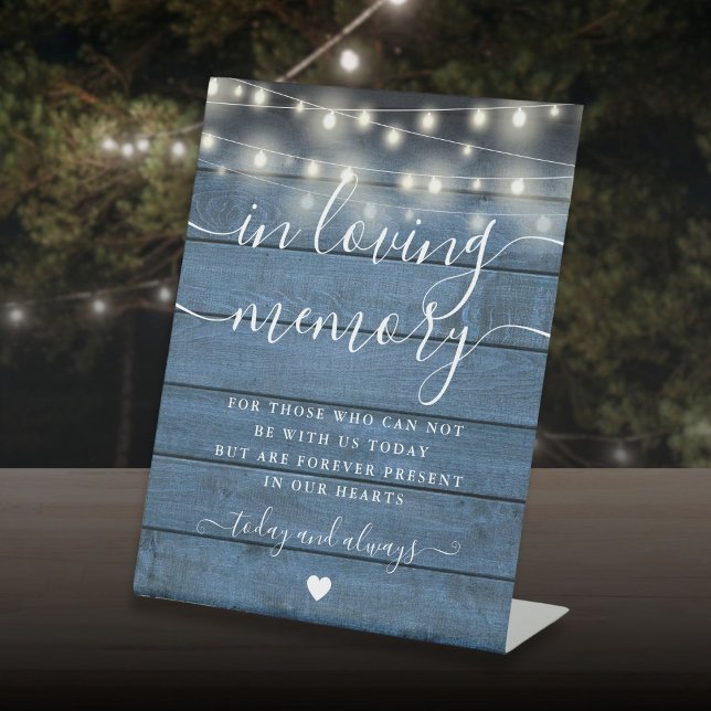 In Loving Memory Memorial Blue Wood String Light Pedestal Sign (Creator Uploaded)