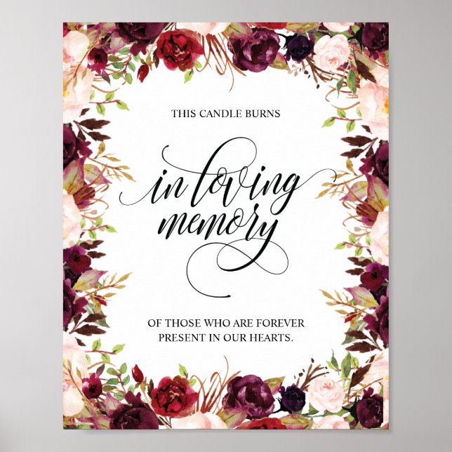 In Loving Memory Memorial Candle Burns Sign (Front)