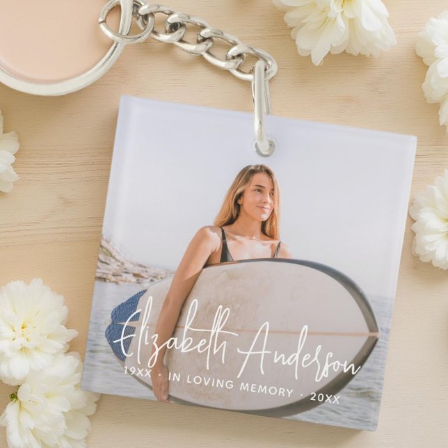 In Loving Memory Memorial Funeral Modern Photo Key Ring (Creator Uploaded)