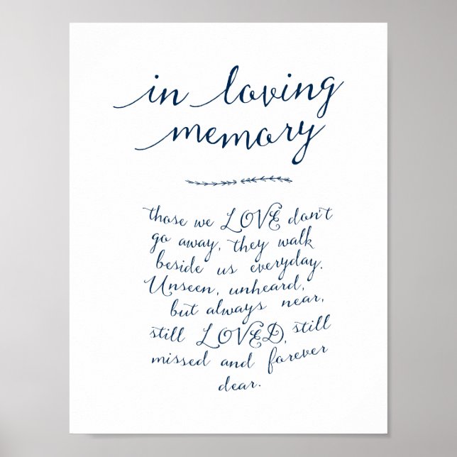 In loving memory memorial, funeral, Navy Blue Poster (Front)