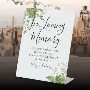 In Loving Memory Memorial Greenery Floral Wedding Pedestal Sign