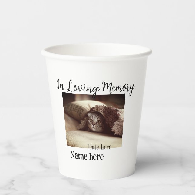 In loving memory memorial keepsake add pet name paper cups (Front)