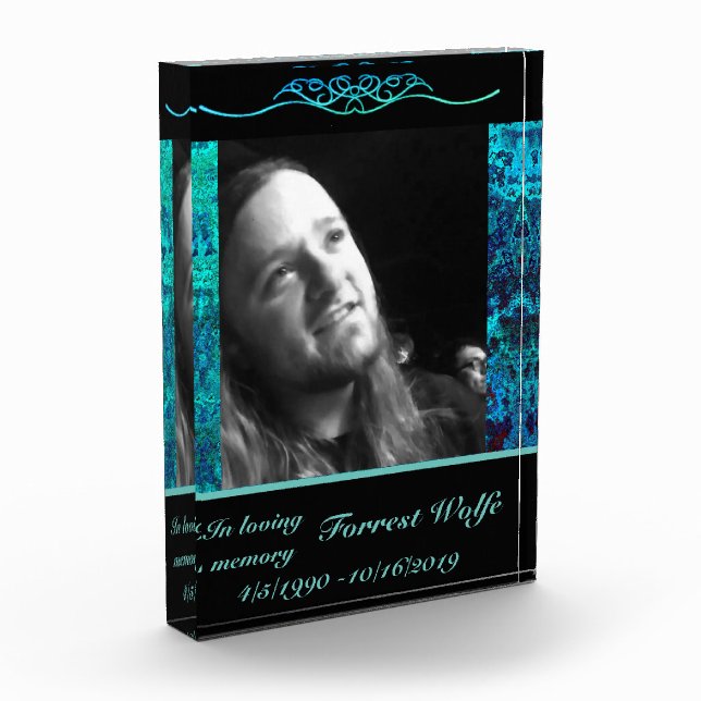 In loving memory memorial keepsake blue stone photo block (Left)
