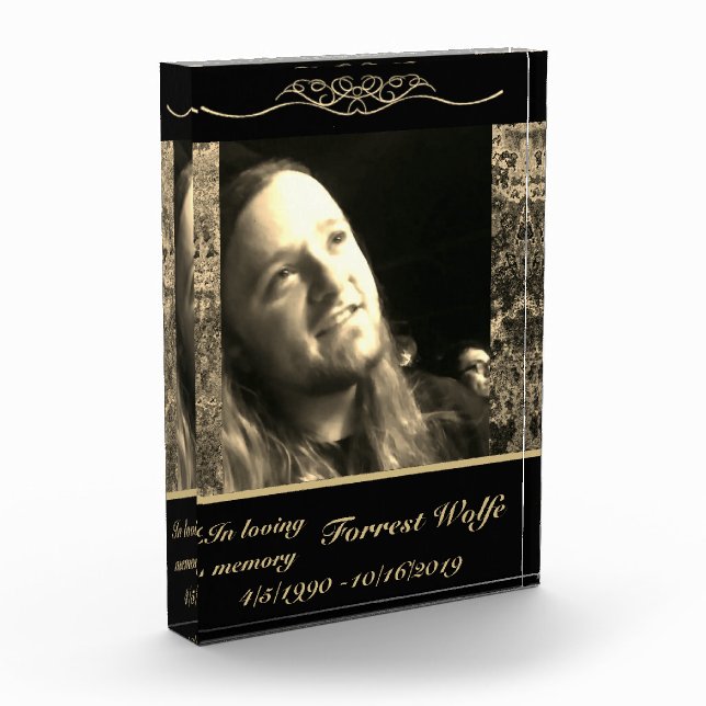 In loving memory memorial keepsake gold marble photo block (Left)