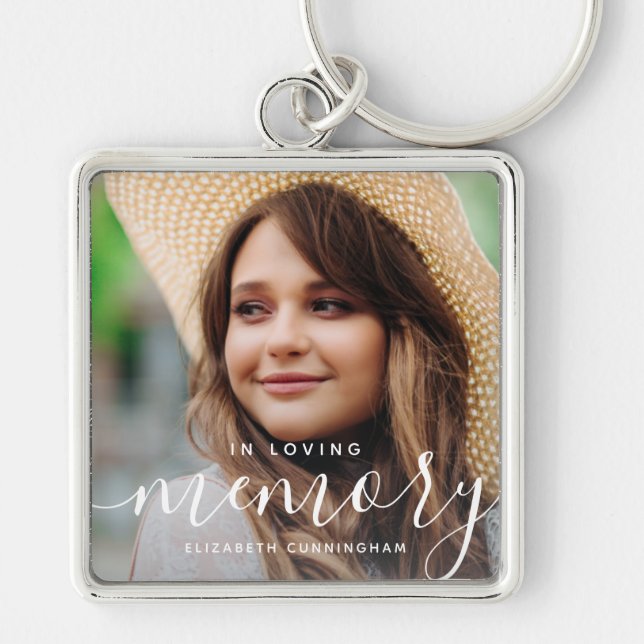 In Loving Memory Memorial Modern Elegant Photo Key Ring (Front)