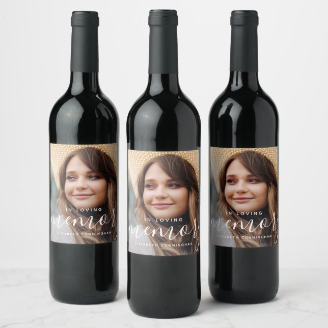 In Loving Memory Memorial Modern Elegant Photo Wine Label (Bottles)