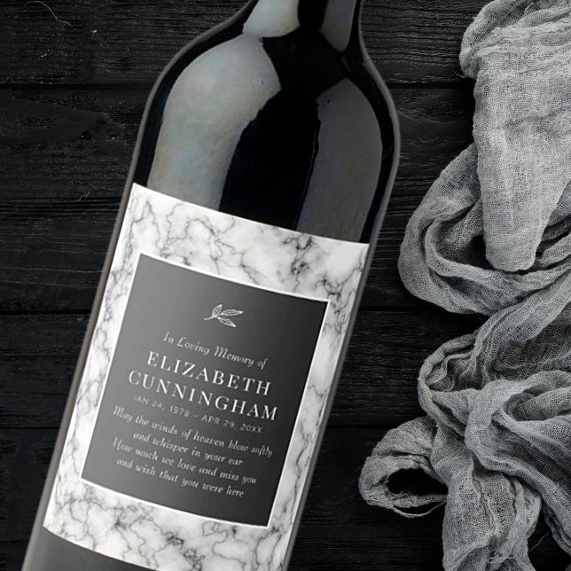 In Loving Memory Memorial Modern Marble Wine Label (Creator Uploaded)
