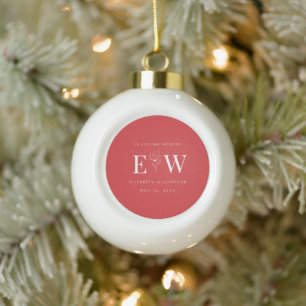 In Loving Memory Memorial Modern Monogram Foliage Ceramic Ball Christmas Ornament