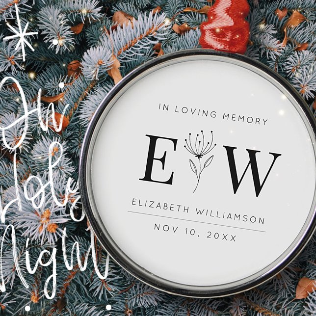 In Loving Memory Memorial Modern Monogram Foliage Metal Ornament (Creator Uploaded)