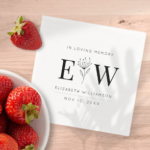 In Loving Memory Memorial Modern Monogram Foliage Napkin