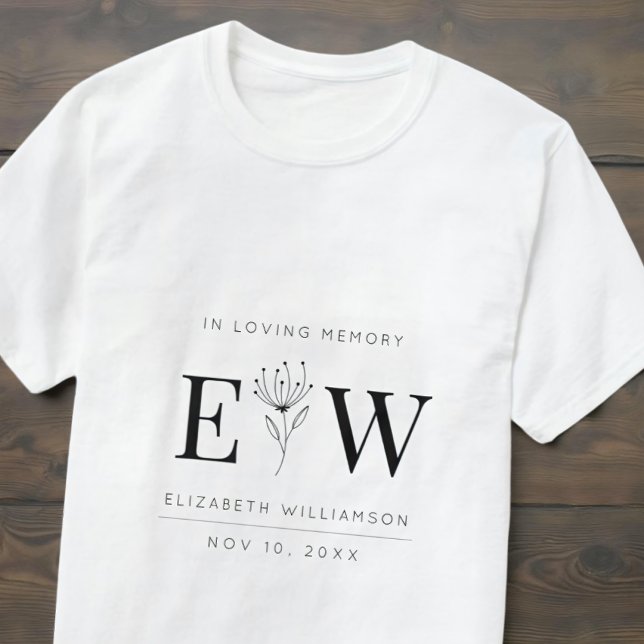 In Loving Memory Memorial Modern Monogram Foliage T-Shirt (Creator Uploaded)