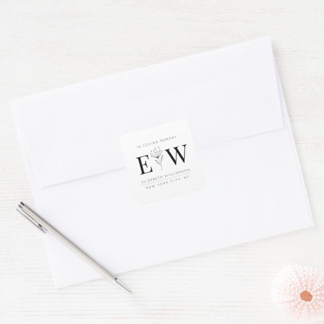 In Loving Memory Memorial Modern Simple Foliage Square Sticker (Envelope)