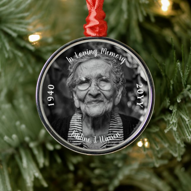 In Loving Memory Memorial Photo Birth Death  Metal Ornament (Tree)