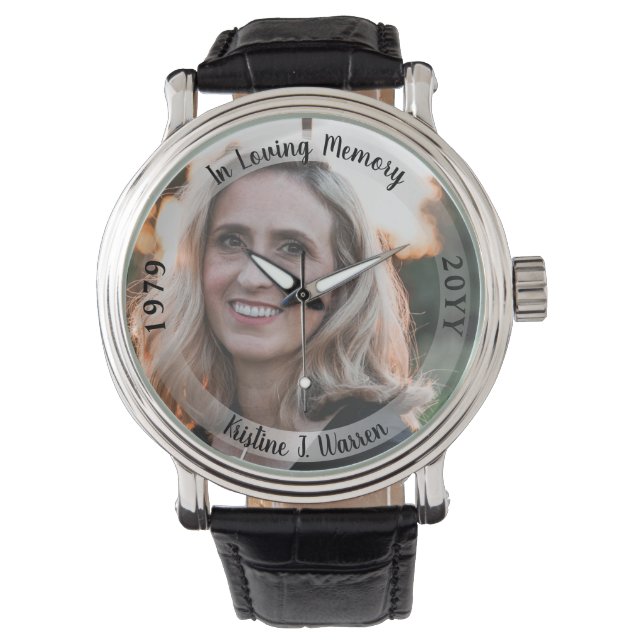 In Loving Memory Memorial Photo Birth Death  Watch (Front)
