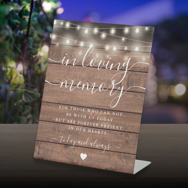 In Loving Memory Memorial Rustic Wood String Light Pedestal Sign (In Loving Memory Memorial Rustic Wood String Light Pedestal Sign)