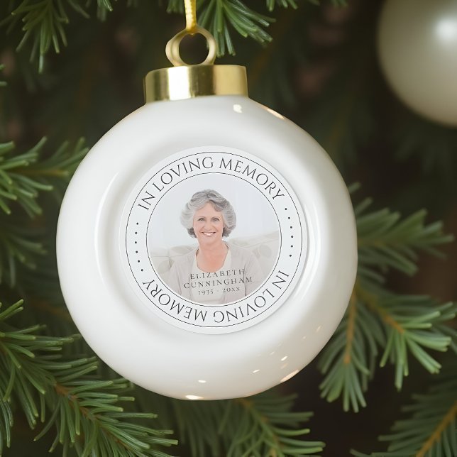 In Loving Memory Memorial Simple Elegant Photo Ceramic Ball Christmas Ornament (Creator Uploaded)