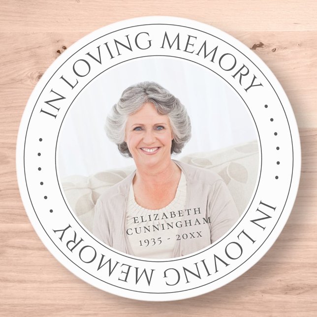 In Loving Memory Memorial Simple Elegant Photo Classic Round Sticker (Creator Uploaded)