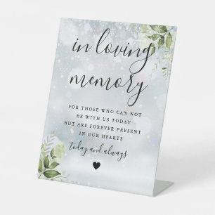 In Loving Memory Memorial Winter Greenery Wedding Pedestal Sign