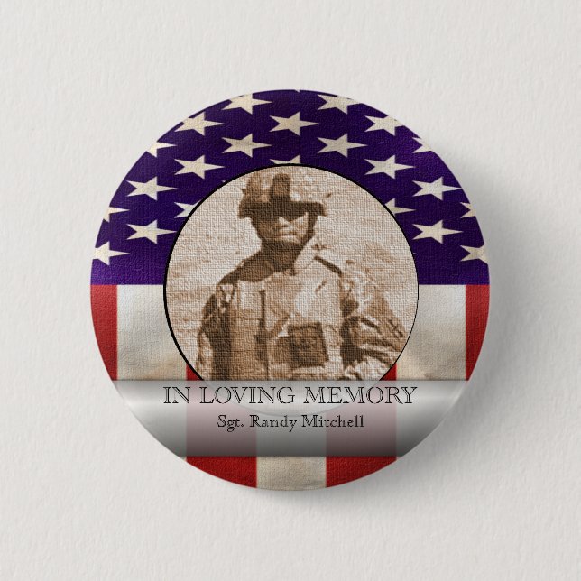 In Loving Memory Military Photo Custom Tribute 6 Cm Round Badge (Front)